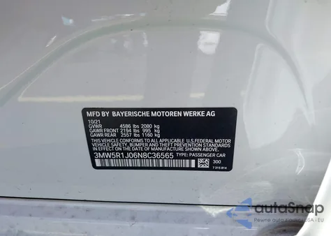 2022 BMW 330I z USA, uszkodzony, nr VIN 3MW5R1J06N8C36565